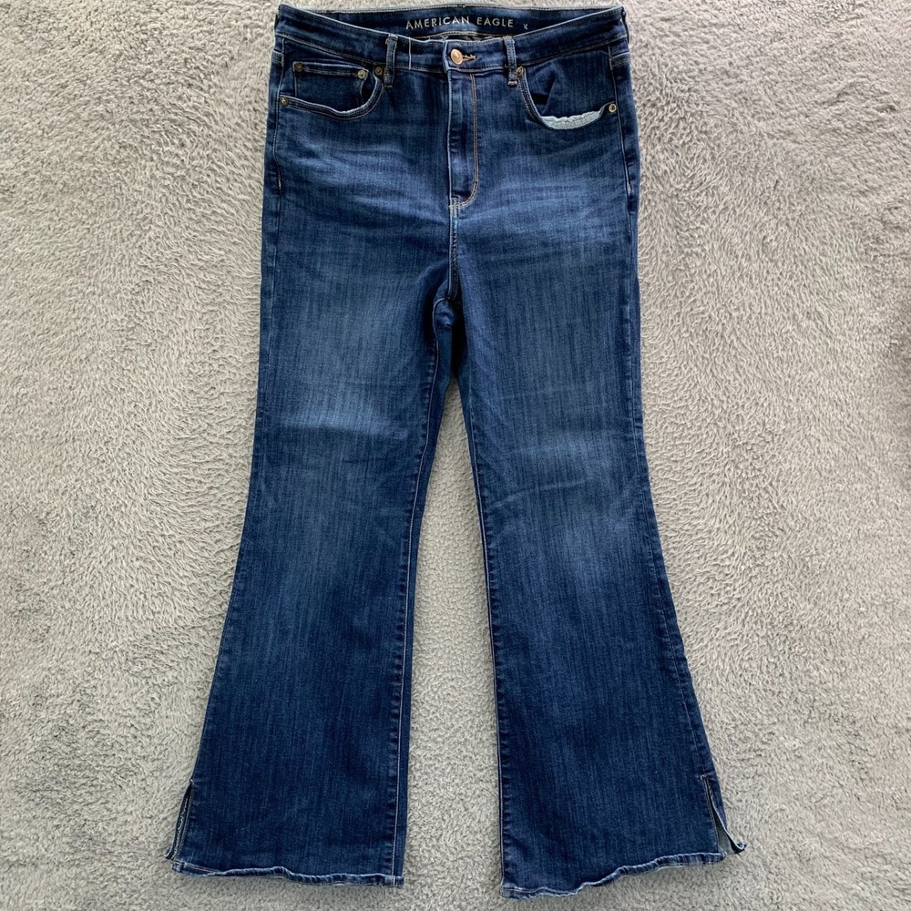 American Eagle Super Hi Rise Flare Jeans Womens Size 14 Blue 32x30 - Picture 1 of 11